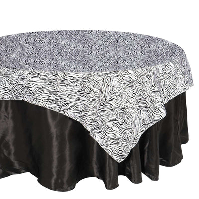 Taffeta 72"x72" Table Overlay Black and White - Tiger Print Design for Jungle Theme Parties - Linen Luxes
