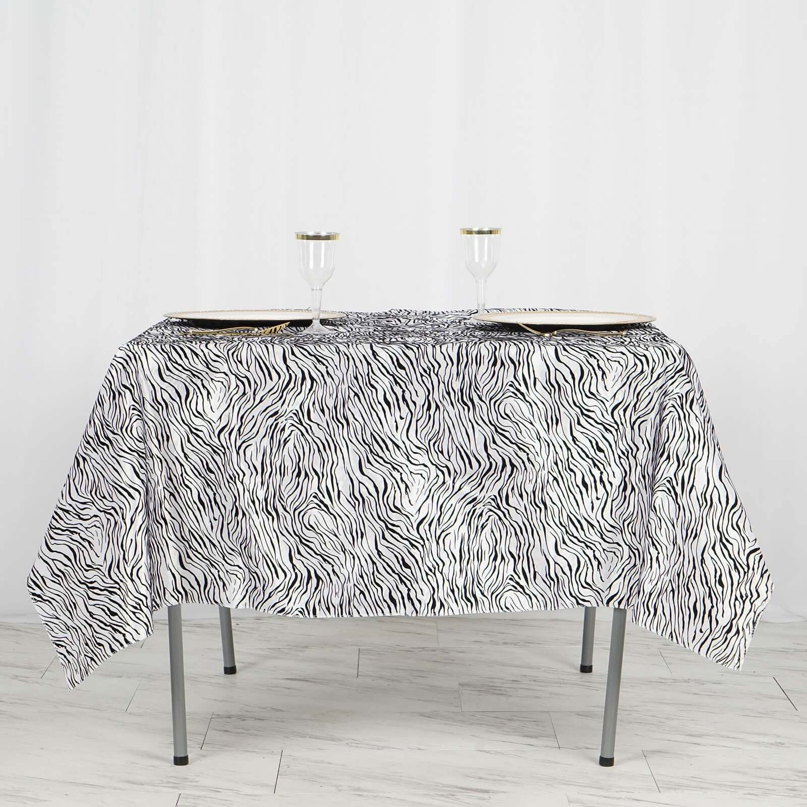 Taffeta 72"x72" Table Overlay Black and White - Tiger Print Design for Jungle Theme Parties - Linen Luxes