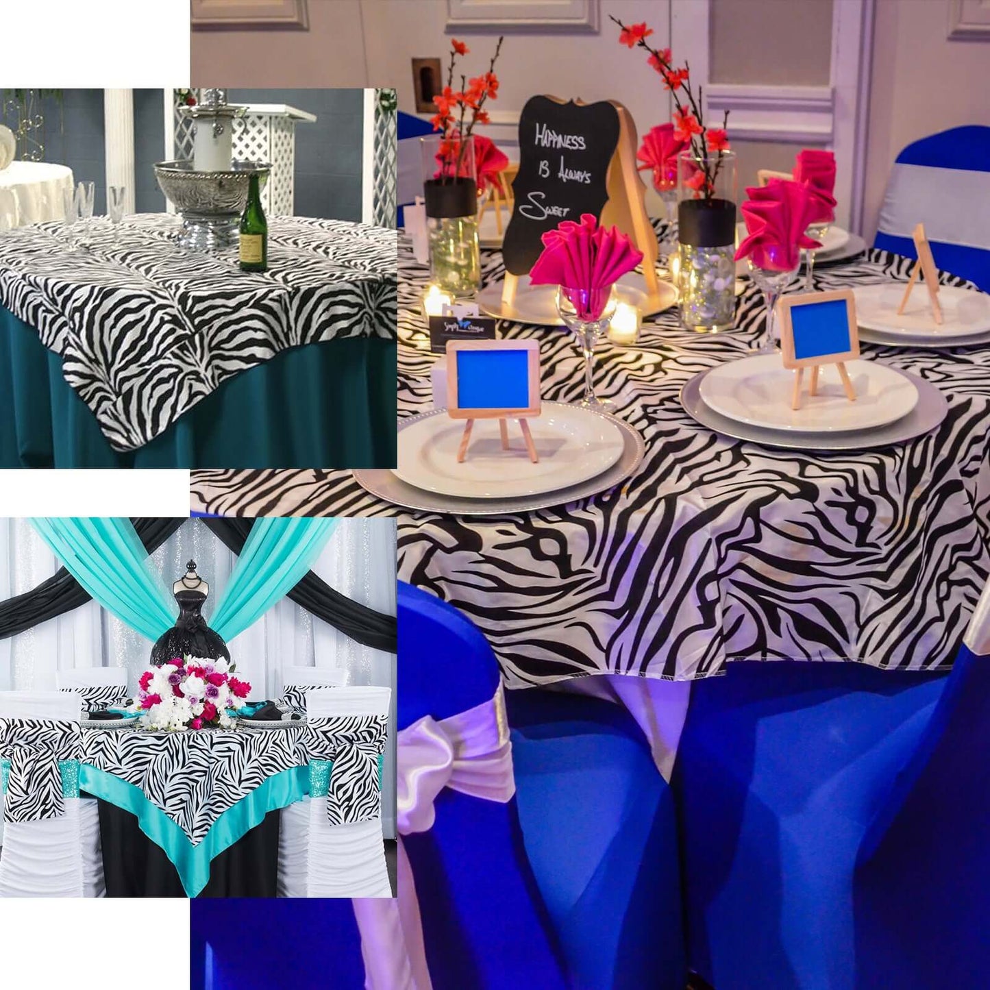 Taffeta 72"x72" Table Overlay Black and White - Tiger Print Design for Jungle Theme Parties - Linen Luxes