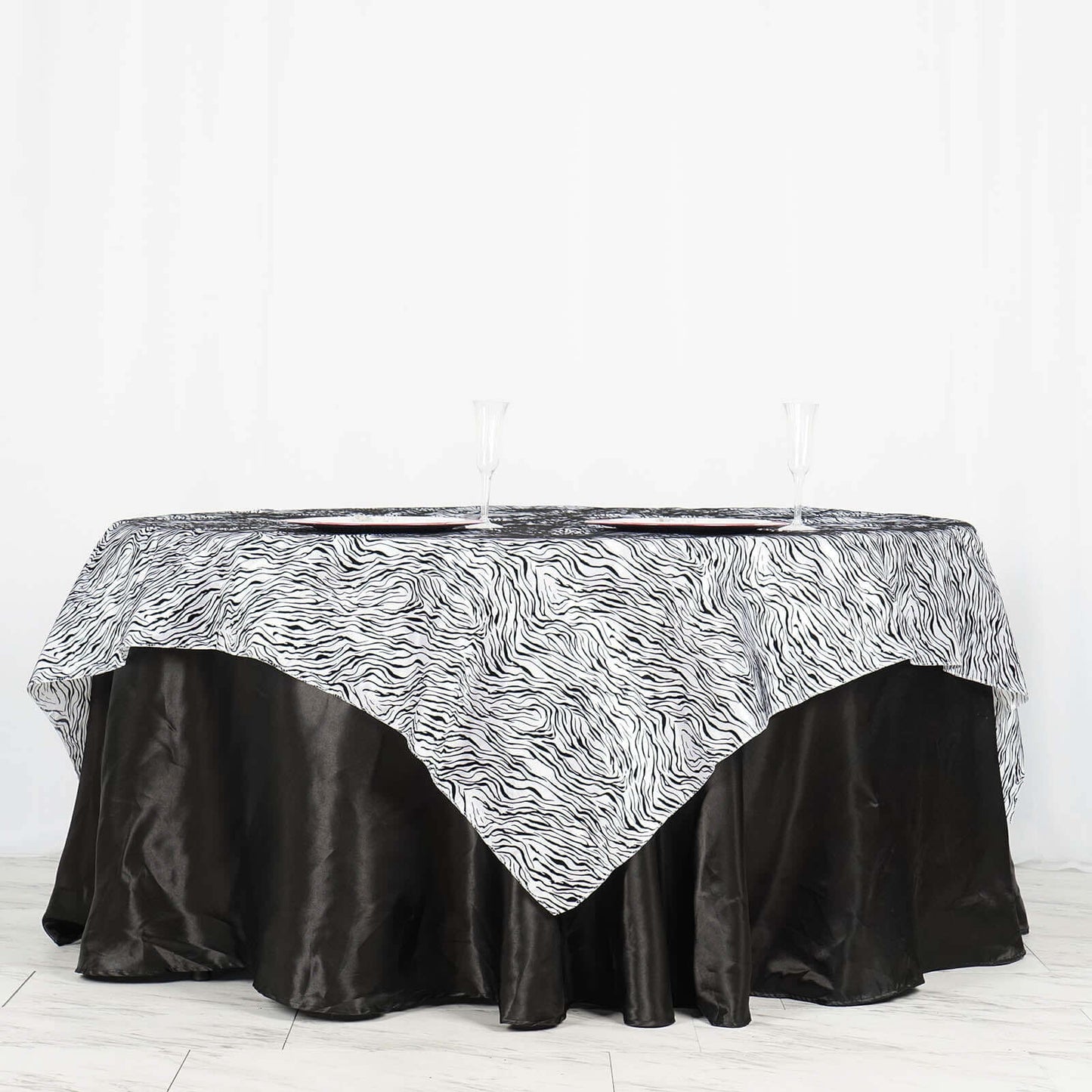 Taffeta 72"x72" Table Overlay Black and White - Tiger Print Design for Jungle Theme Parties - Linen Luxes