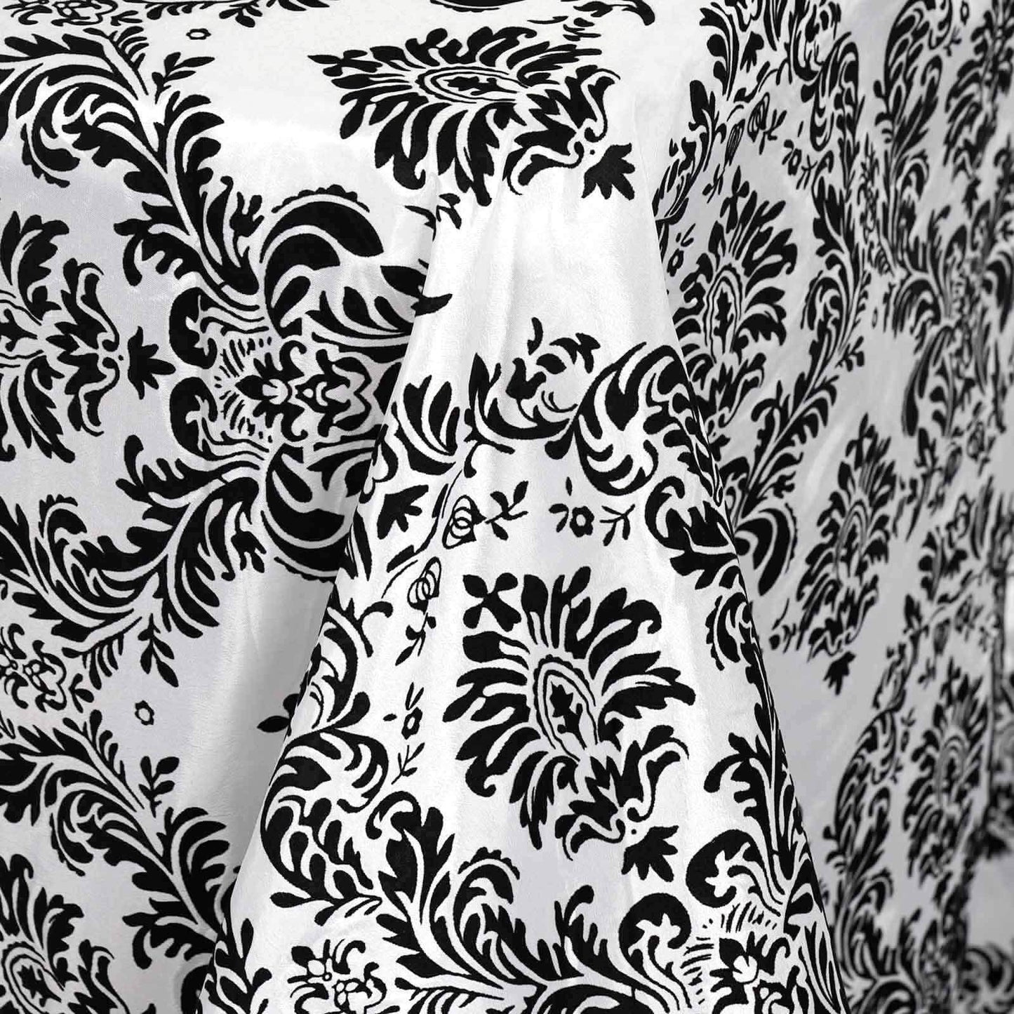 Taffeta 90"x132" Rectangle Tablecloth Black - Seamless Velvet Flocking Damask Design for Upscale Events - Linen Luxes