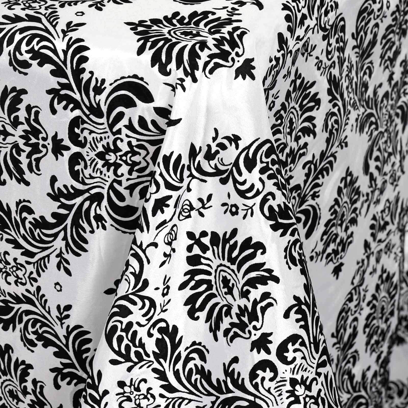 Taffeta 90"x132" Rectangle Tablecloth Black - Seamless Velvet Flocking Damask Design for Upscale Events - Linen Luxes