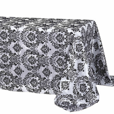 Taffeta 90"x132" Rectangle Tablecloth Black - Seamless Velvet Flocking Damask Design for Upscale Events - Linen Luxes