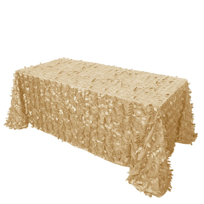 Taffeta 90"x132" Rectangle Tablecloth Champagne | 3D Leaf Petal Design Seamless Table Cover
