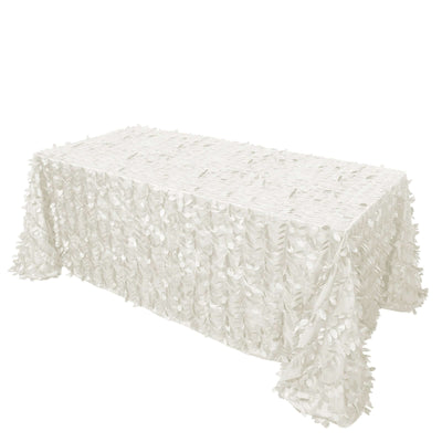 Taffeta 90"x132" Rectangle Tablecloth Ivory | 3D Leaf Petal Design Seamless Table Cover