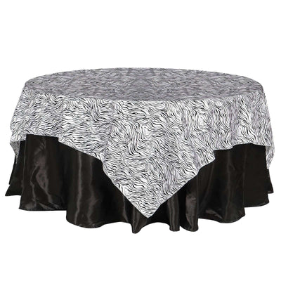 Taffeta 90"x90" Table Overlay Black and White - Tiger Print Table Topper for Jungle Theme - Linen Luxes