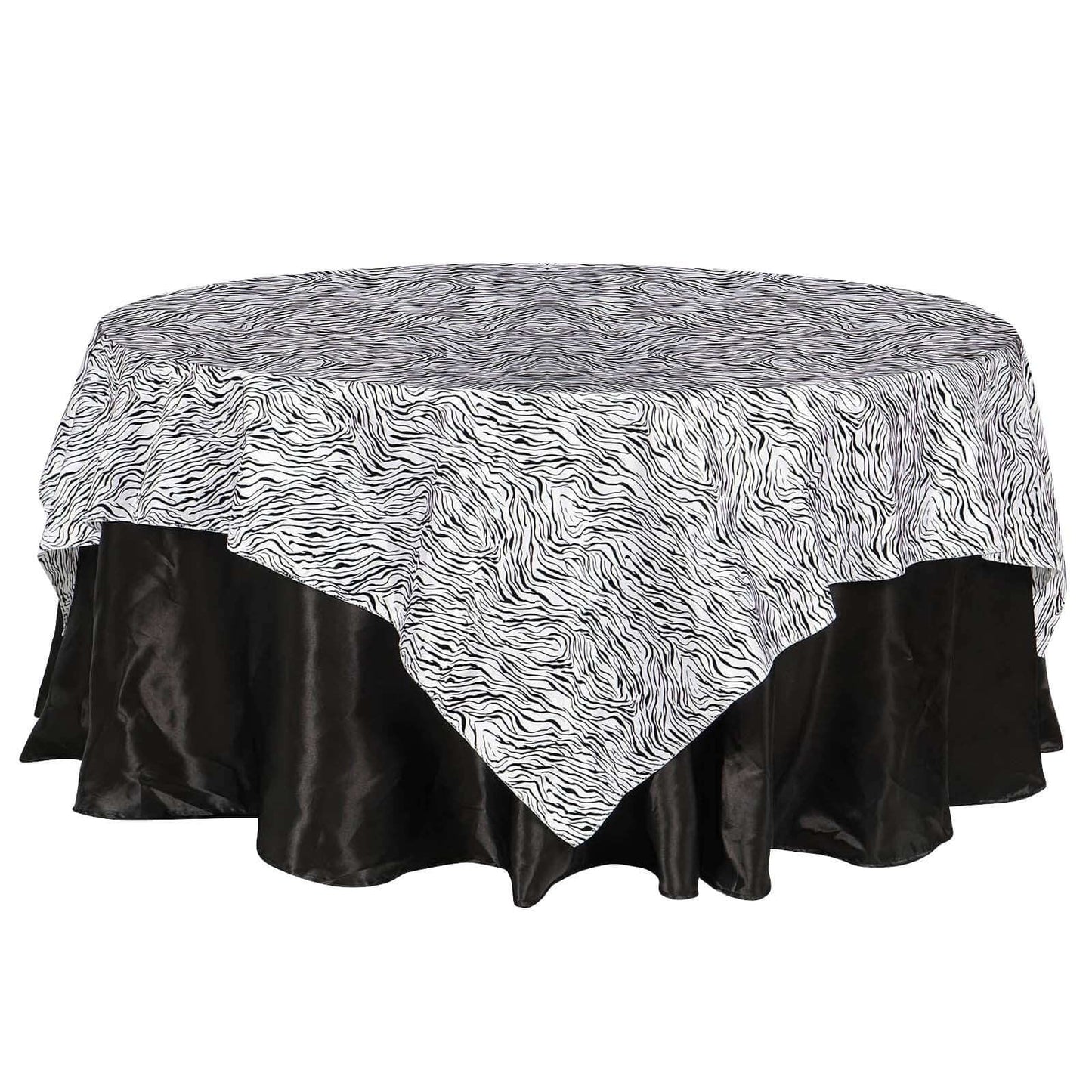 Taffeta 90"x90" Table Overlay Black and White - Tiger Print Table Topper for Jungle Theme - Linen Luxes