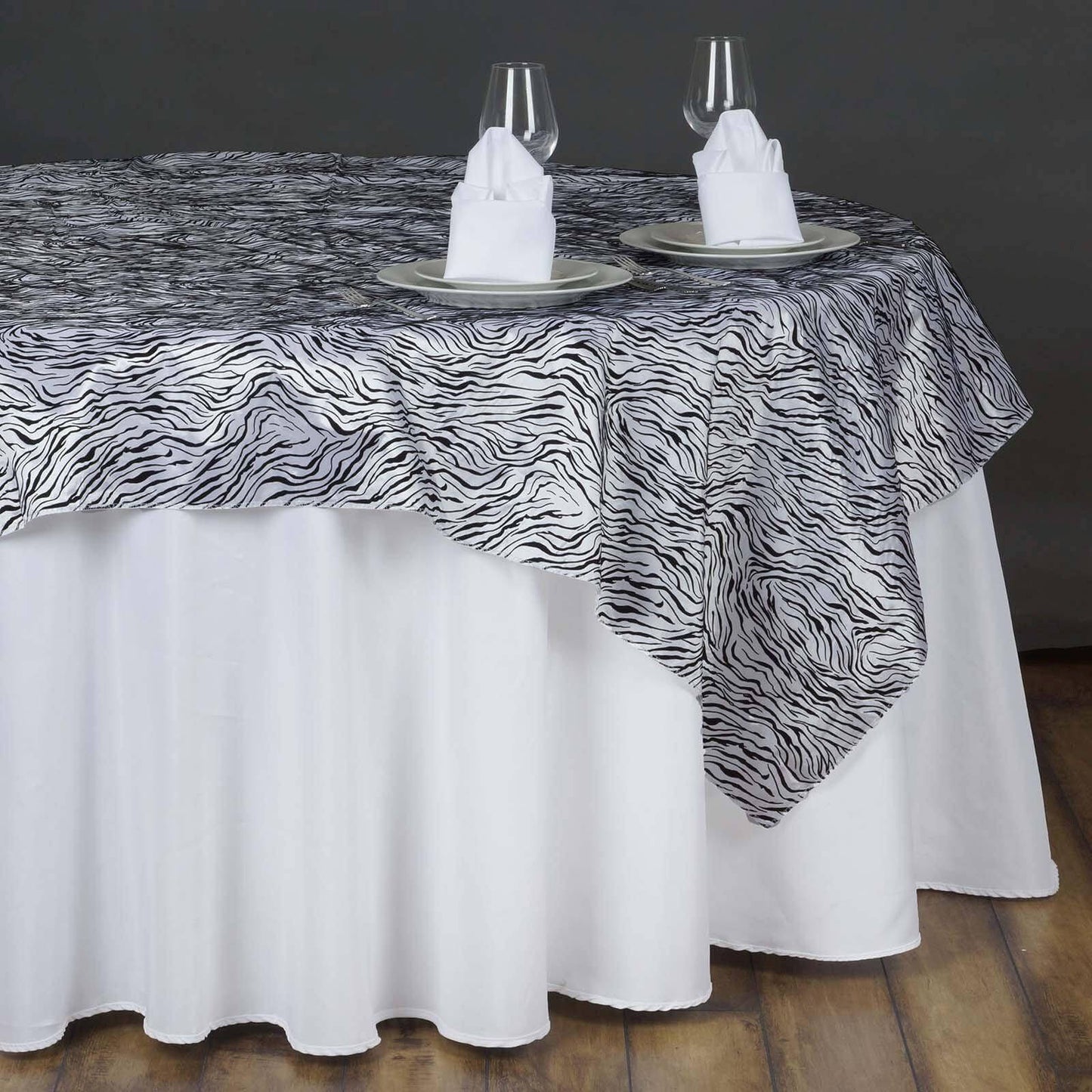 Taffeta 90"x90" Table Overlay Black and White - Tiger Print Table Topper for Jungle Theme - Linen Luxes