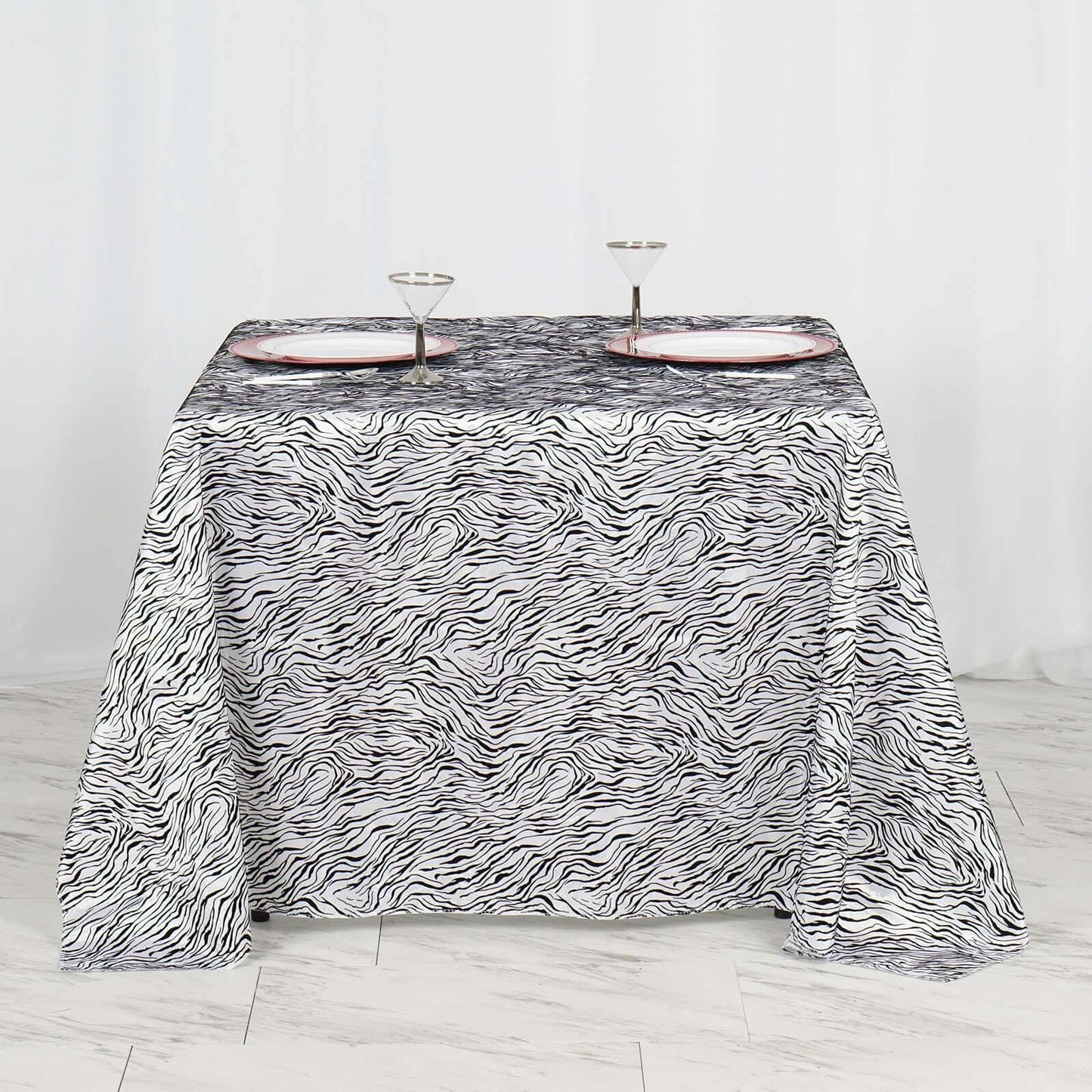 Taffeta 90"x90" Table Overlay Black and White - Tiger Print Table Topper for Jungle Theme - Linen Luxes