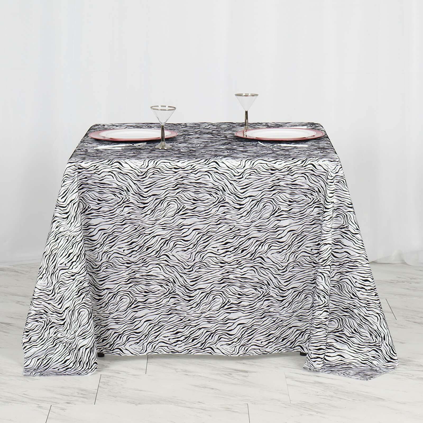 Taffeta 90"x90" Table Overlay Black and White - Tiger Print Table Topper for Jungle Theme - Linen Luxes