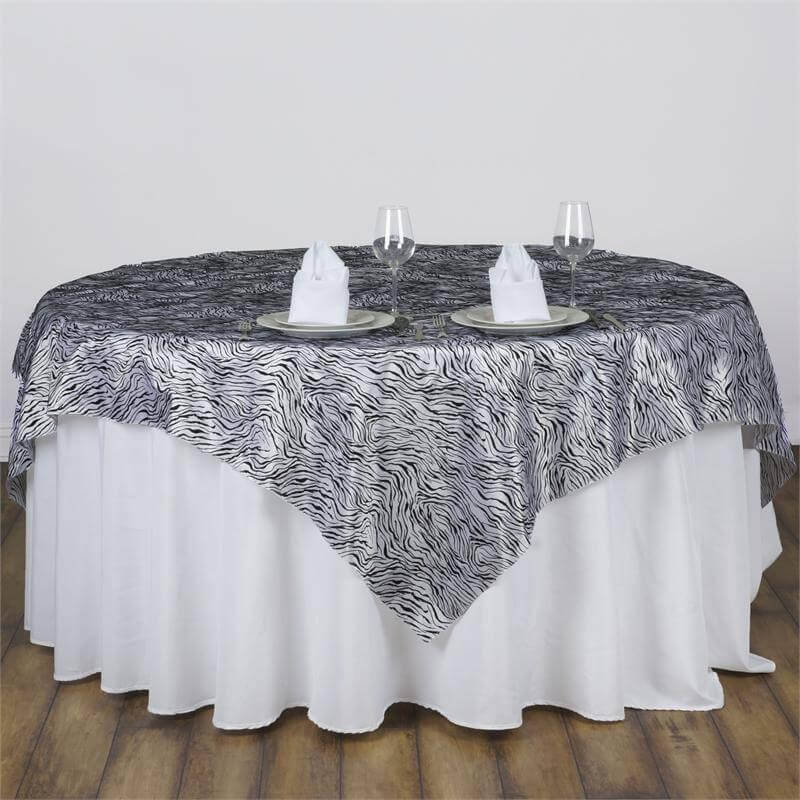 Taffeta 90"x90" Table Overlay Black and White - Tiger Print Table Topper for Jungle Theme - Linen Luxes
