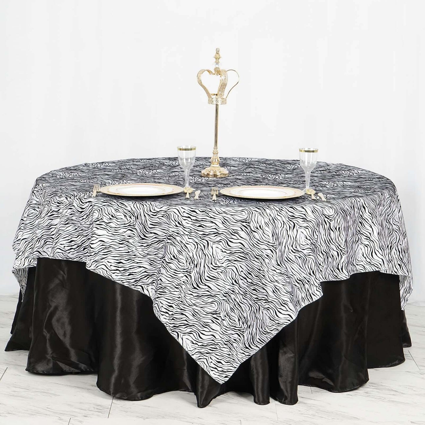 Taffeta 90"x90" Table Overlay Black and White - Tiger Print Table Topper for Jungle Theme - Linen Luxes