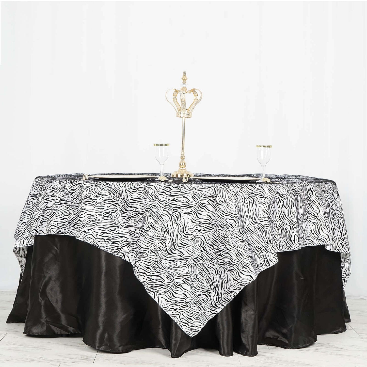 Taffeta 90"x90" Table Overlay Black and White - Tiger Print Table Topper for Jungle Theme - Linen Luxes