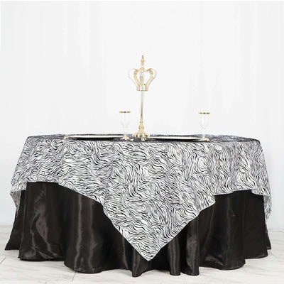 Taffeta 90"x90" Table Overlay Black and White - Tiger Print Table Topper for Jungle Theme - Linen Luxes