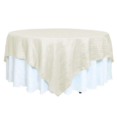 Taffeta 90"x90" Table Overlay Square Tablecloth Ivory - Accordion Crinkle Table Cover