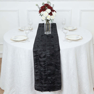 Taffeta Fabric 12"x108" Table Runner Black - 3D Leaf Petal Design