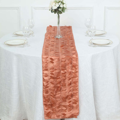 Taffeta Fabric 12"x108" Table Runner Terracotta (Rust) - 3D Leaf Petal Design