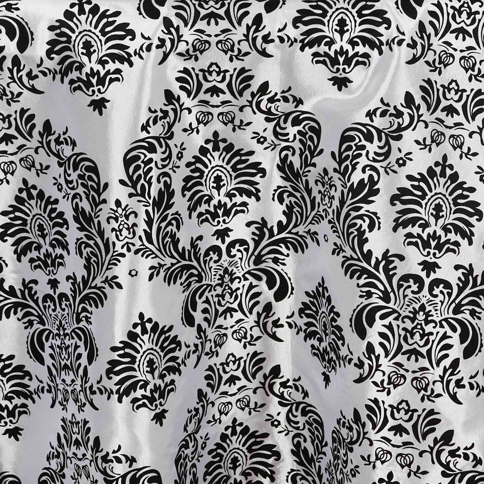 Taffeta Flocking 12"x108" Table Runner Black Damask - Stylish Table Accent - Linen Luxes