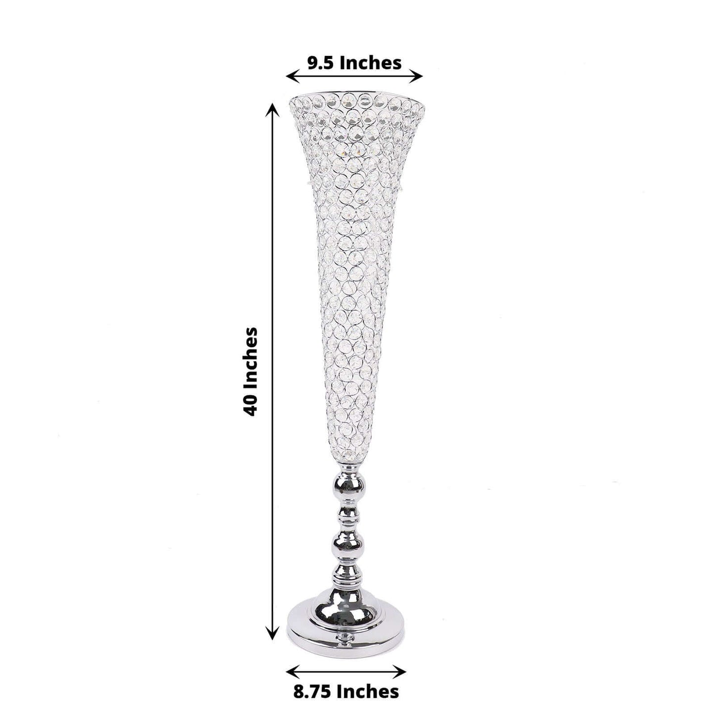 2-Pack Crystal Beaded Trumpet Vase Set Silver - Table Centerpiece for Grand Occasions 40"