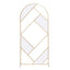7ft Tall Gold Metal Round Top Geometric Flower Frame Prop Stand, Rectangular Wedding Backdrop Floor Stand With Cloudy Film Insert