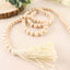 55" Cream Rustic Boho Chic Wood Bead Garland With Tassels, Farmhouse Country Wood Bead Chain