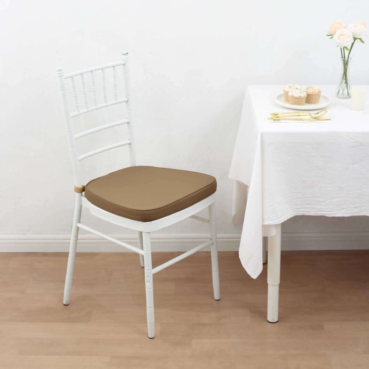 Chiavari Chair Cushion with 1.5" Thick Memory Foam and Ties Taupe - Stylish Removable Cover for Comfort
