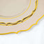 10-Pack Plastic 10" Round Dinner Plates in Taupe with Gold Scalloped Rim - Disposable Party Plates
