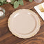 10-Pack Plastic 7" Round Dessert Plates in Taupe with Gold Vintage Embossed Rim - Sturdy Disposable Scalloped Edge Salad Plates