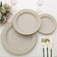 25-Pack Paper 10" Round Dinner Plates in Taupe Sunray Design with Gold Rim - Disposable Heavy Duty 350GSM Party Plates