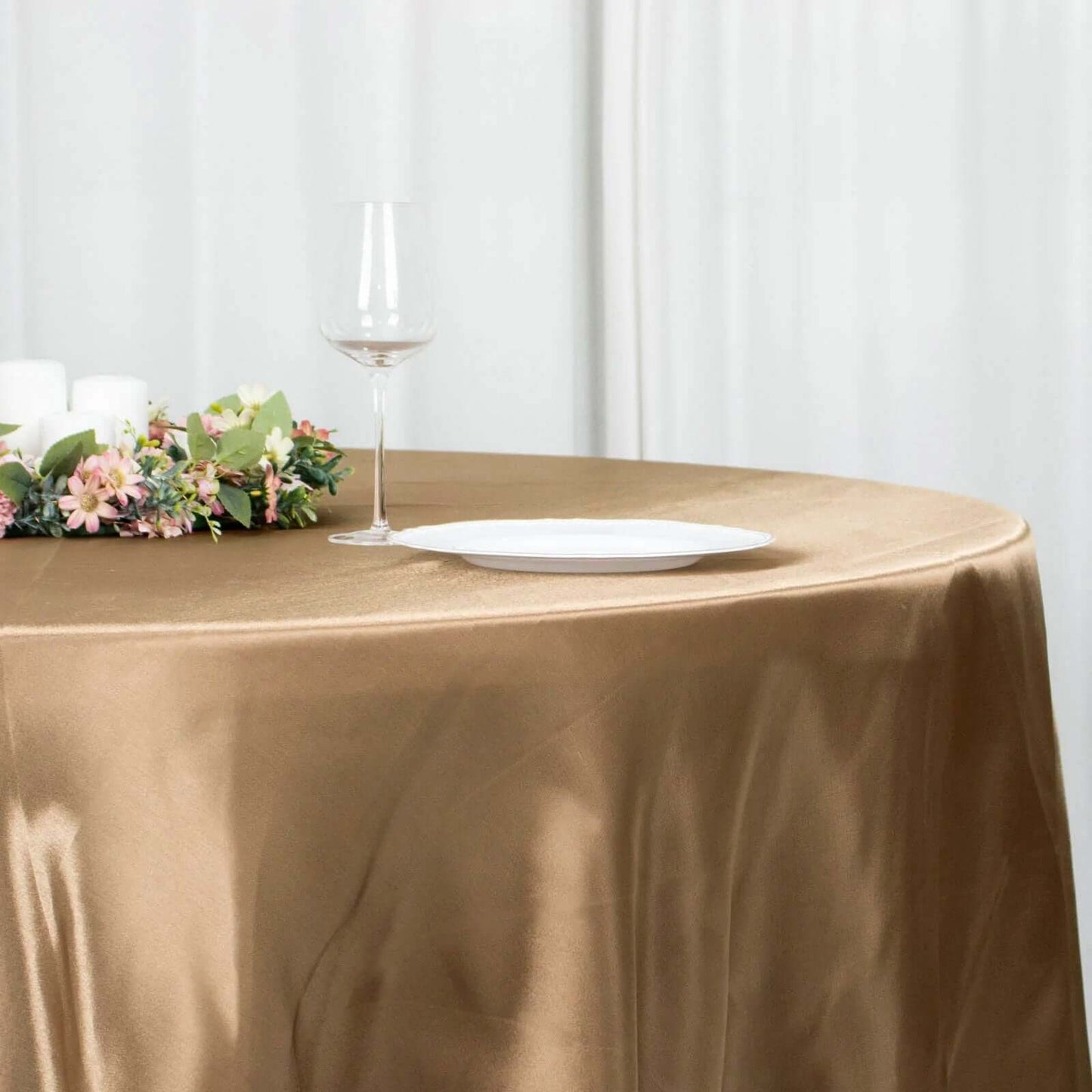Satin 108" Round Tablecloth Taupe - Smooth and Lustrous Table Cover