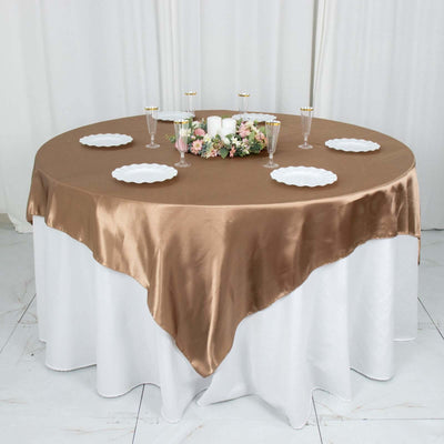Satin 72"x72" Table Overlay Square Tablecloth Taupe - Smooth Finish Table Cover