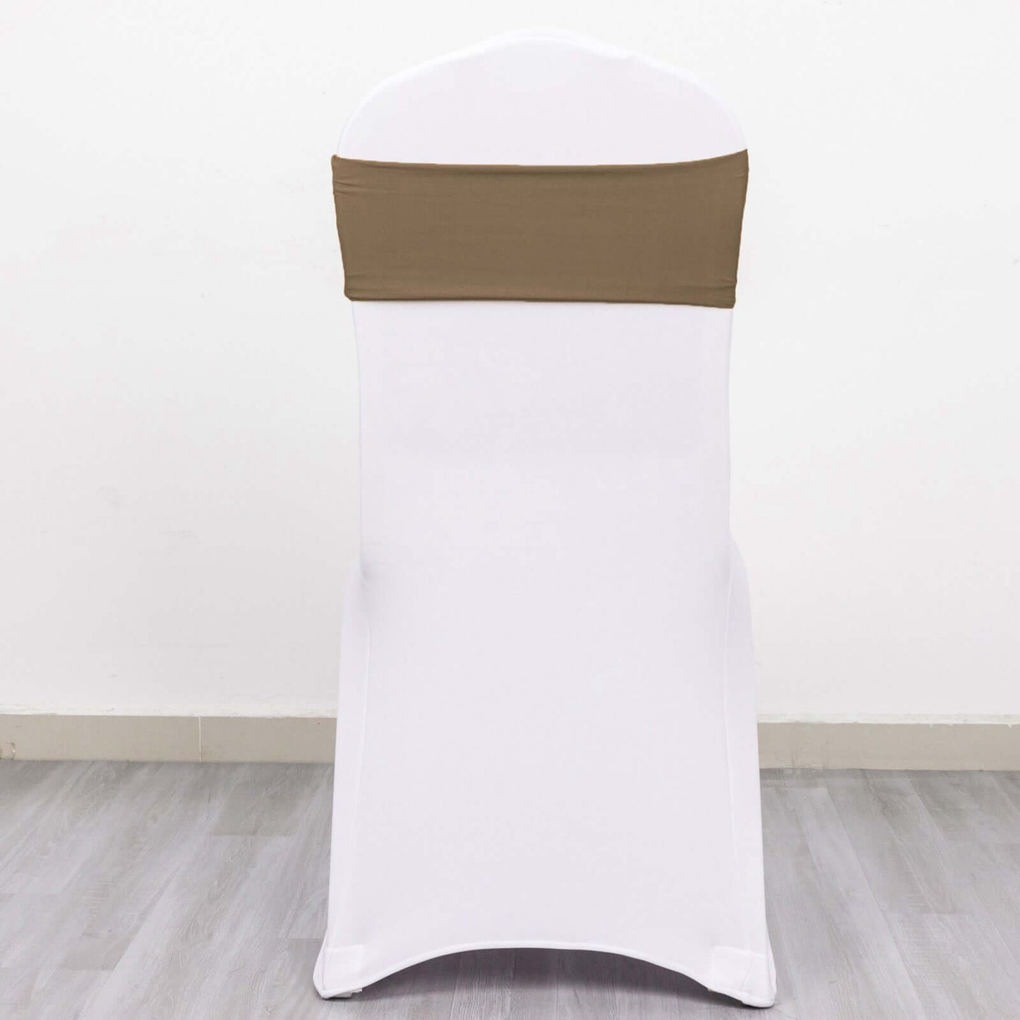 5 Pack Stretch Spandex Chair Sashes Taupe - Fitted Finish Two Ply Heavy Duty Chair Bands 5"x12"