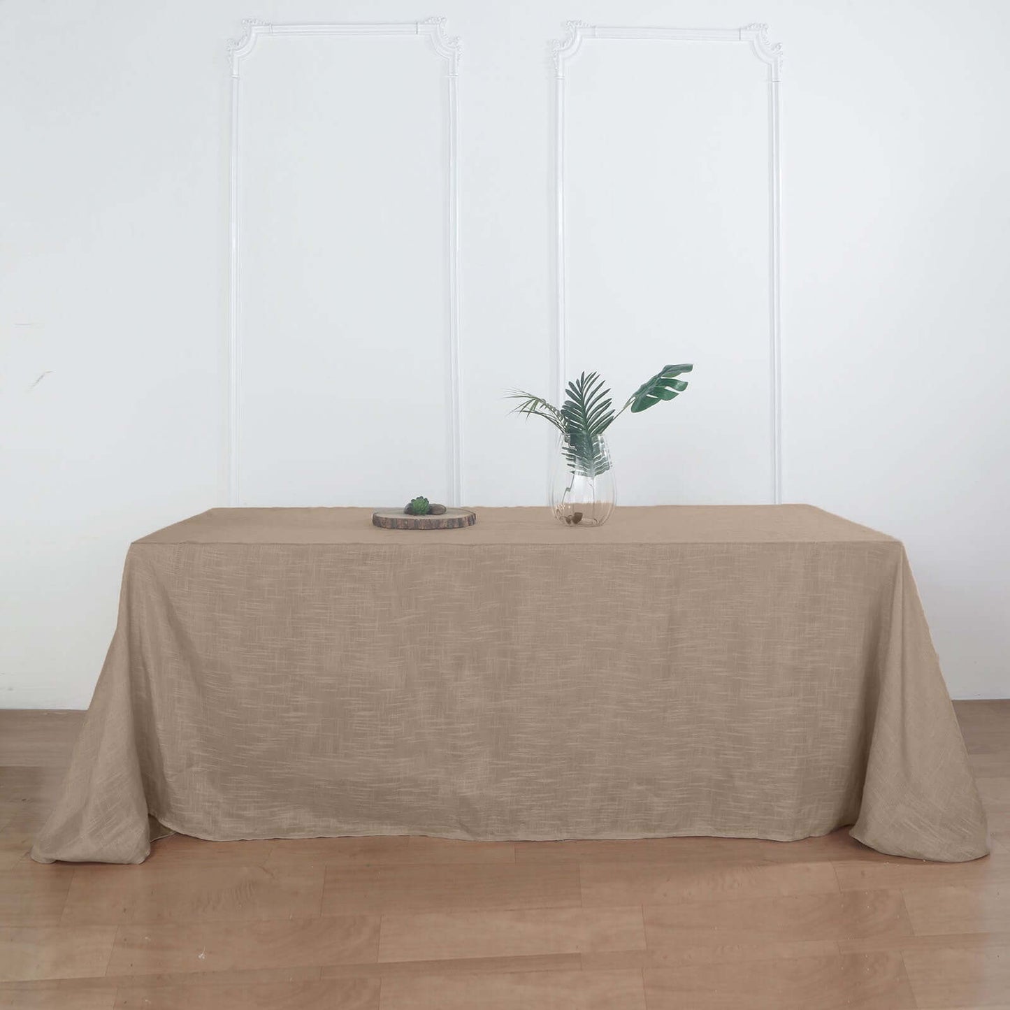 Faux Linen 90"x156" Rectangular Tablecloth Taupe - Slubby Texture Wrinkle-Resistant Seamless Table Cover