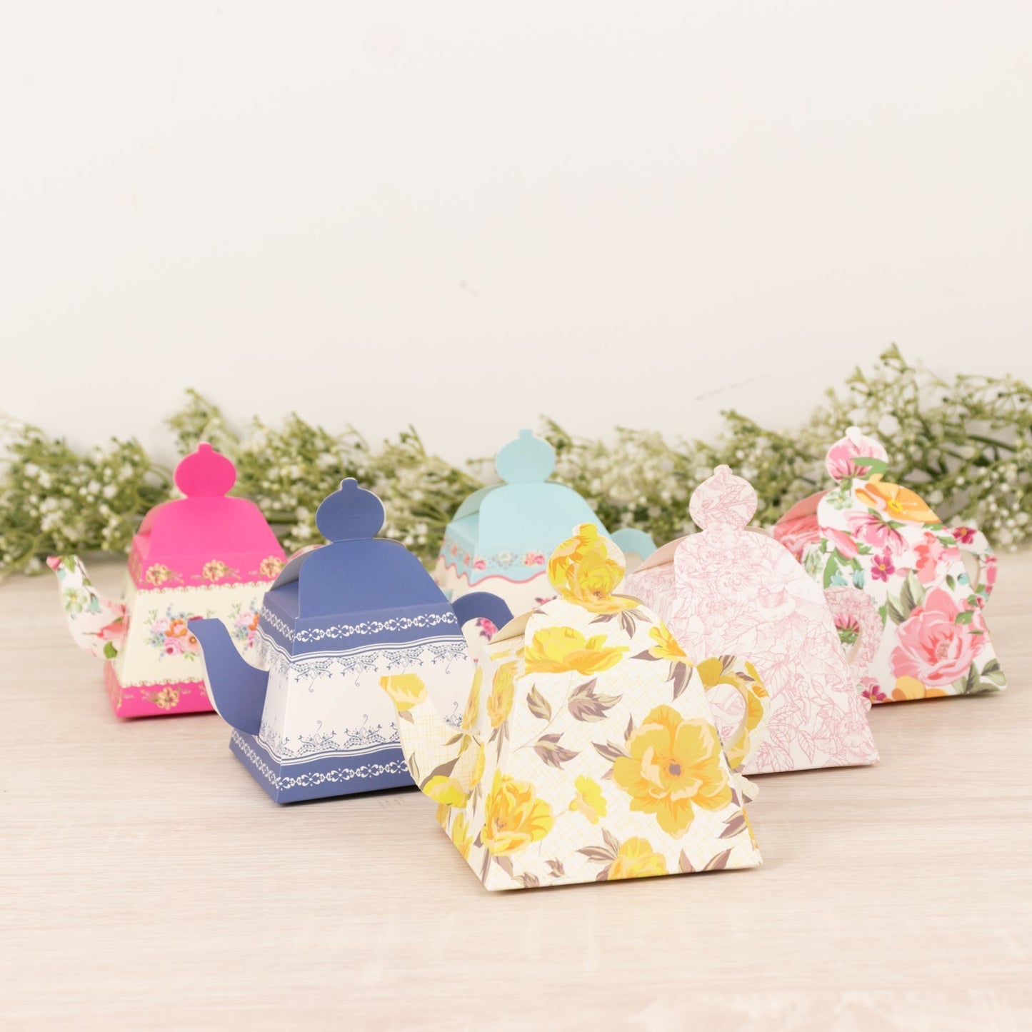 24 Pack Cardboard Favor Boxes in Mixed Vintage Floral Tea Pot Design - Elegant Gift Box for Weddings & Baby Showers - 5"x4"