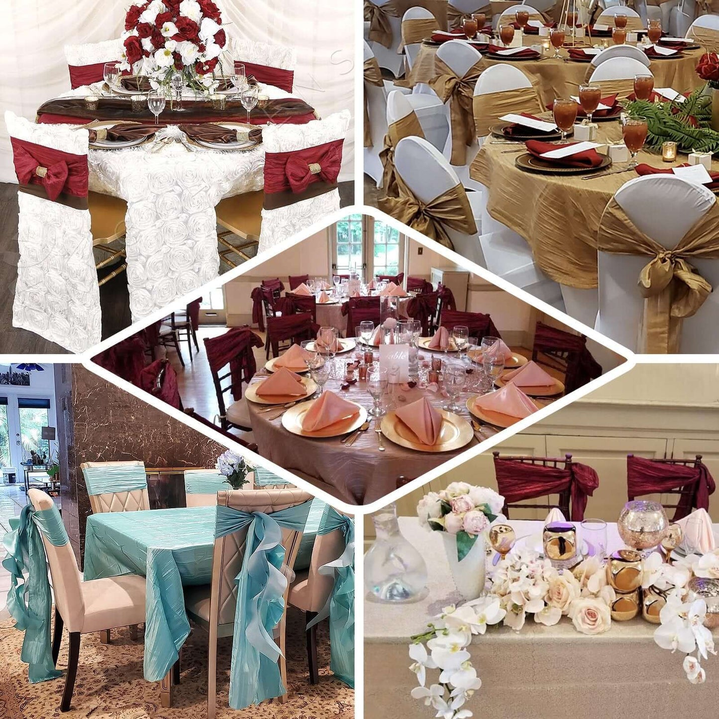 5 Pack Taffeta 6"x106" Chair Sashes Teal Accordion Crinkle Texture - Stylish Decor for Weddings & Gatherings