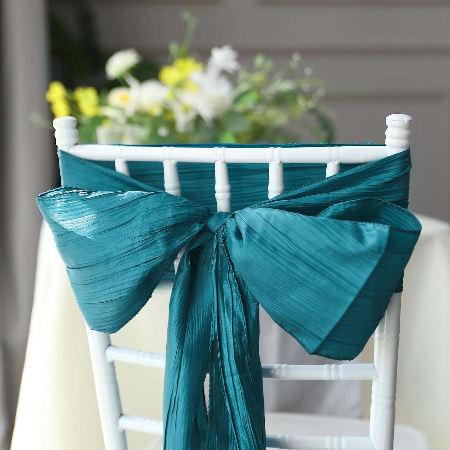 5 Pack Taffeta 6"x106" Chair Sashes Teal Accordion Crinkle Texture - Stylish Decor for Weddings & Gatherings