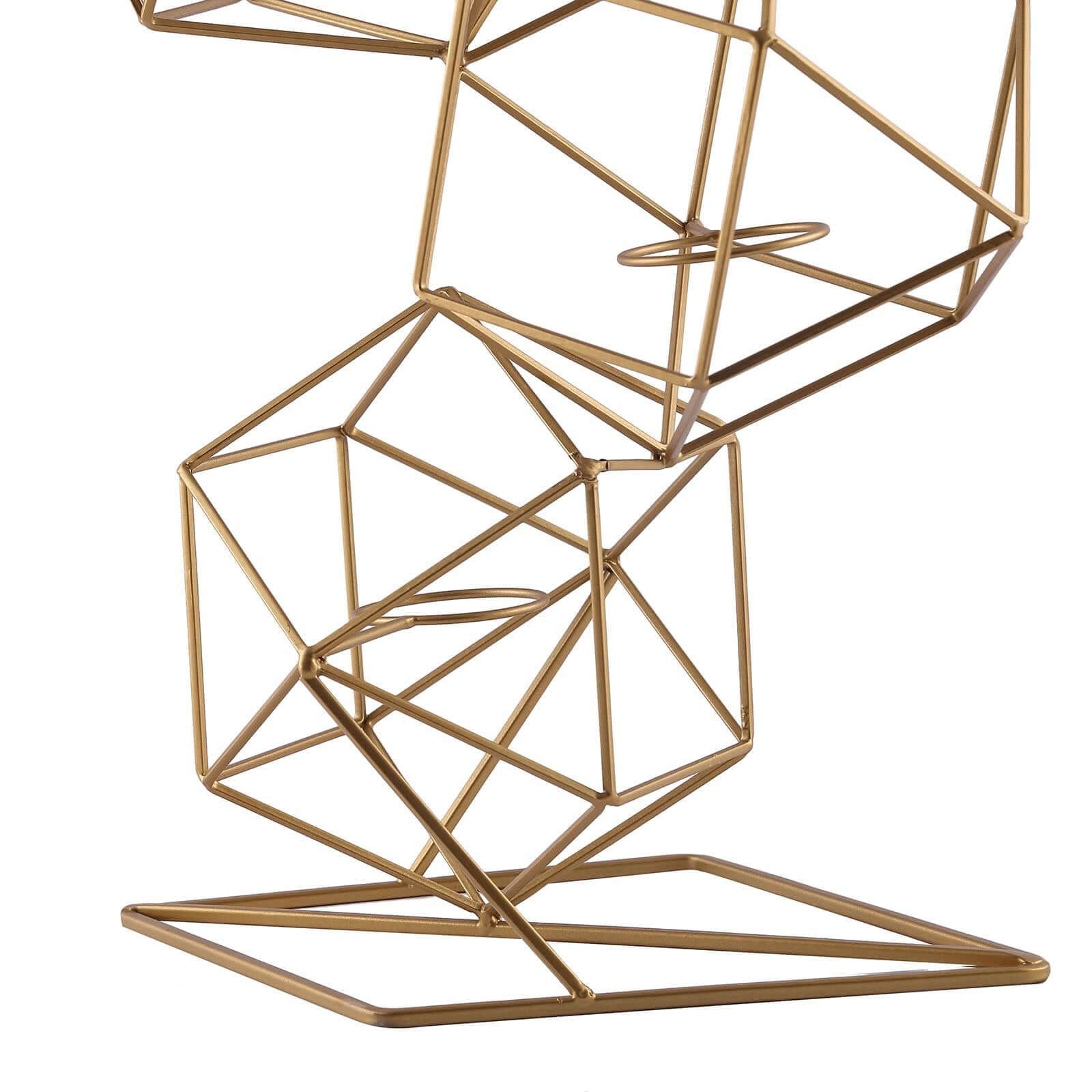 Tealight Candle Holder Metal Linked Geometric Design Gold with Votive Glass Holders - Sophisticated Decor for Tables & Gatherings 25" - Linen Luxes