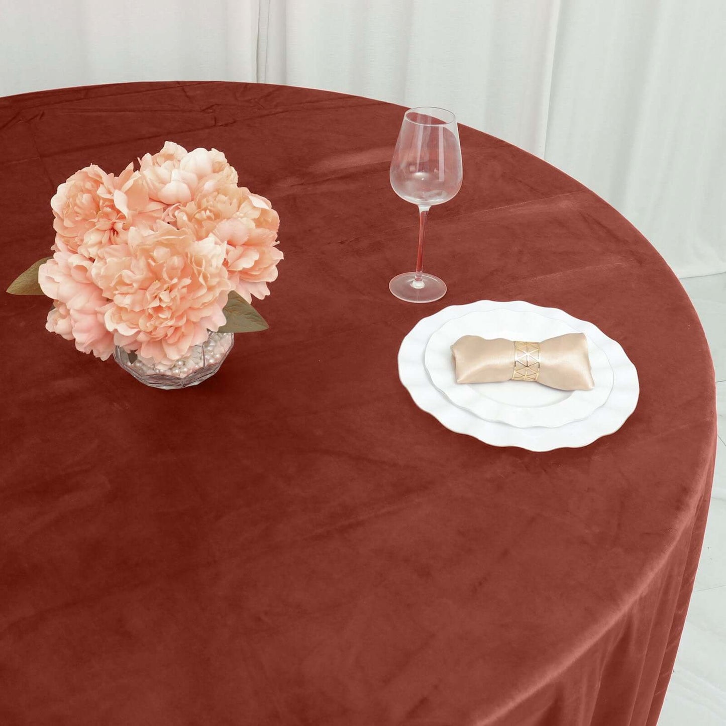 Premium Velvet 120" Round Tablecloth Terracotta (Rust) - Reusable Soft & Seamless Table Cover