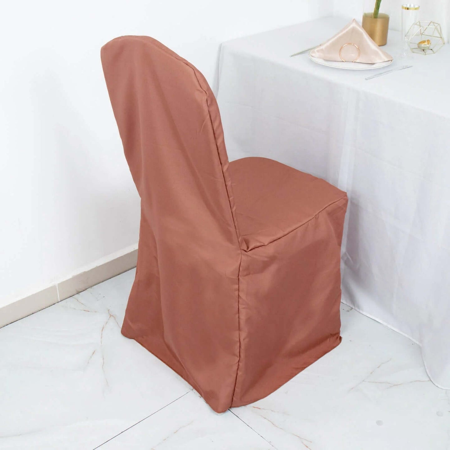 10 Pack Polyester Chair Cover for Banquet Chairs Terracotta (Rust) - Stain-Resistant Reusable Slip-On Slipcover