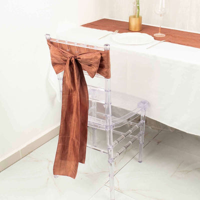 5 Pack Taffeta 6"x106" Chair Sashes Terracotta (Rust) Accordion Crinkle Texture - Stylish Decor for Weddings & Gatherings