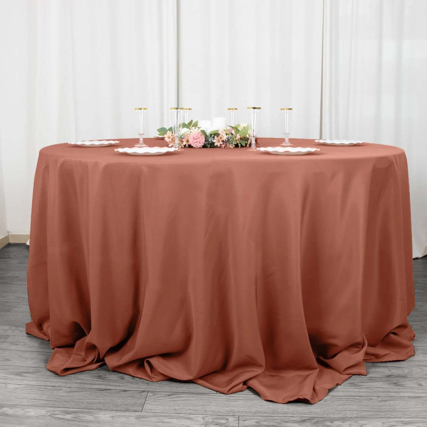 Premium Polyester 132" Round Tablecloth Terracotta (Rust) - Seamless 220GSM Wrinkle-Resistant Table Cover