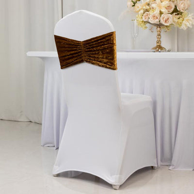 5 Pack Crushed Velvet Chair Bands Gold Wide Ruffle Style - Textured Chair Sashes for Stunning Event Decor - 8"x15"