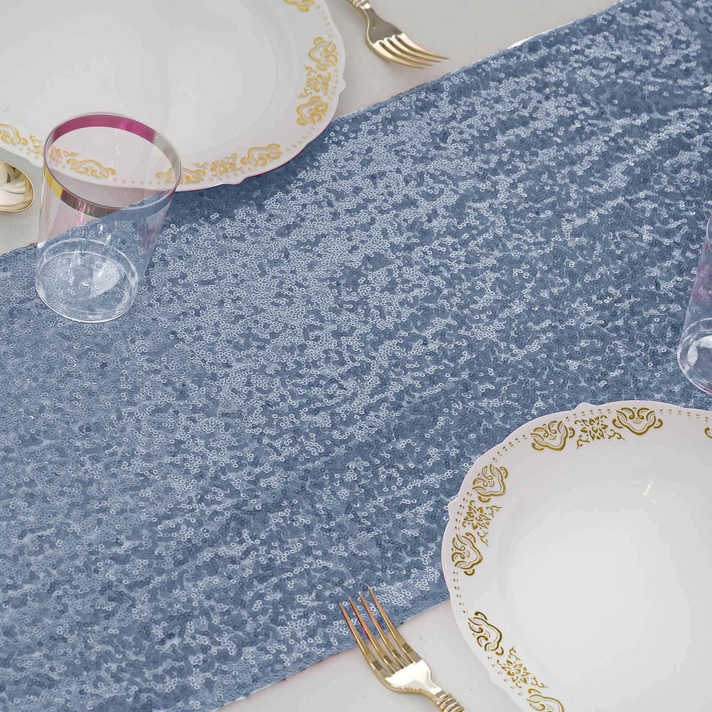 Sequin 12"x108" Table Runner Dusty Blue - Glittering Design