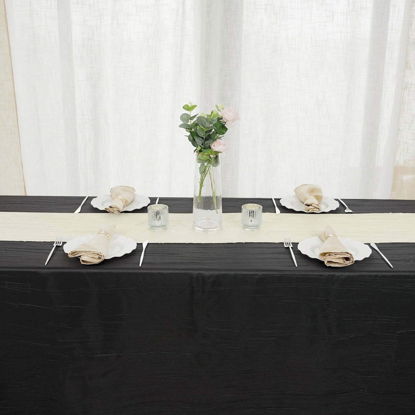 Taffeta 12"x108" Table Runner Ivory - Accordion Crinkle Design