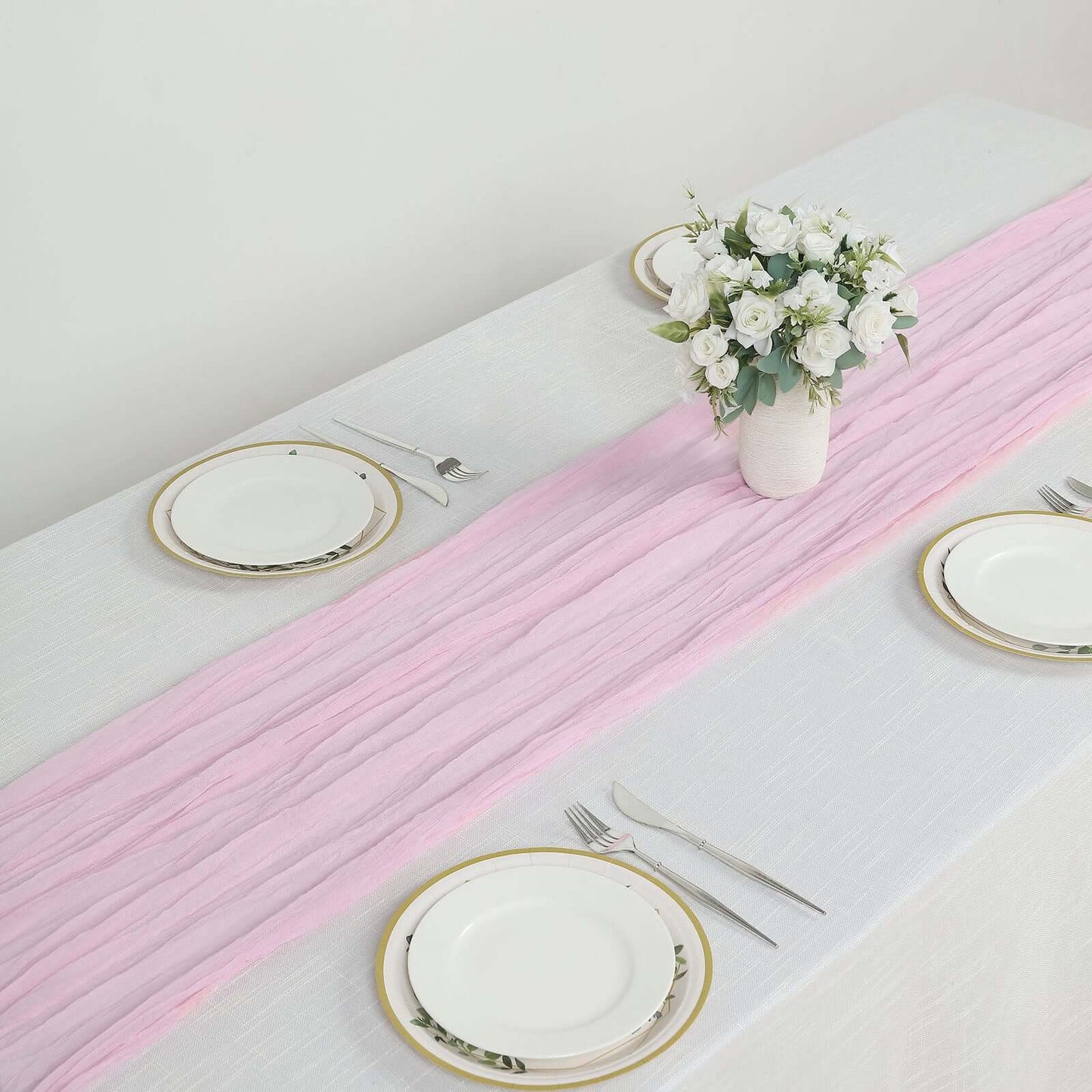 Gauze Cheesecloth 10ft Table Runner Pink - Rustic Boho Style