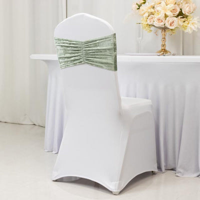 5 Pack Crushed Velvet Chair Bands Sage Green Wide Ruffle Style - Textured Chair Sashes for Stunning Event Decor - 8"x15"