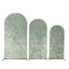 Set of 3 Sage Green Crushed Velvet Chiara Backdrop Stand Covers For Round Top Wedding Arches - 5ft, 6ft, 7ft