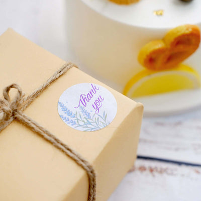500Pcs 1.5" Thank You Purple Lavender Print Stickers Roll, Labels For DIY Envelope Seals - Round