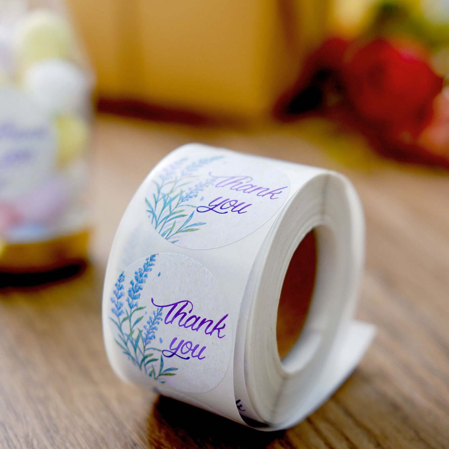 500Pcs 1.5" Thank You Purple Lavender Print Stickers Roll, Labels For DIY Envelope Seals - Round