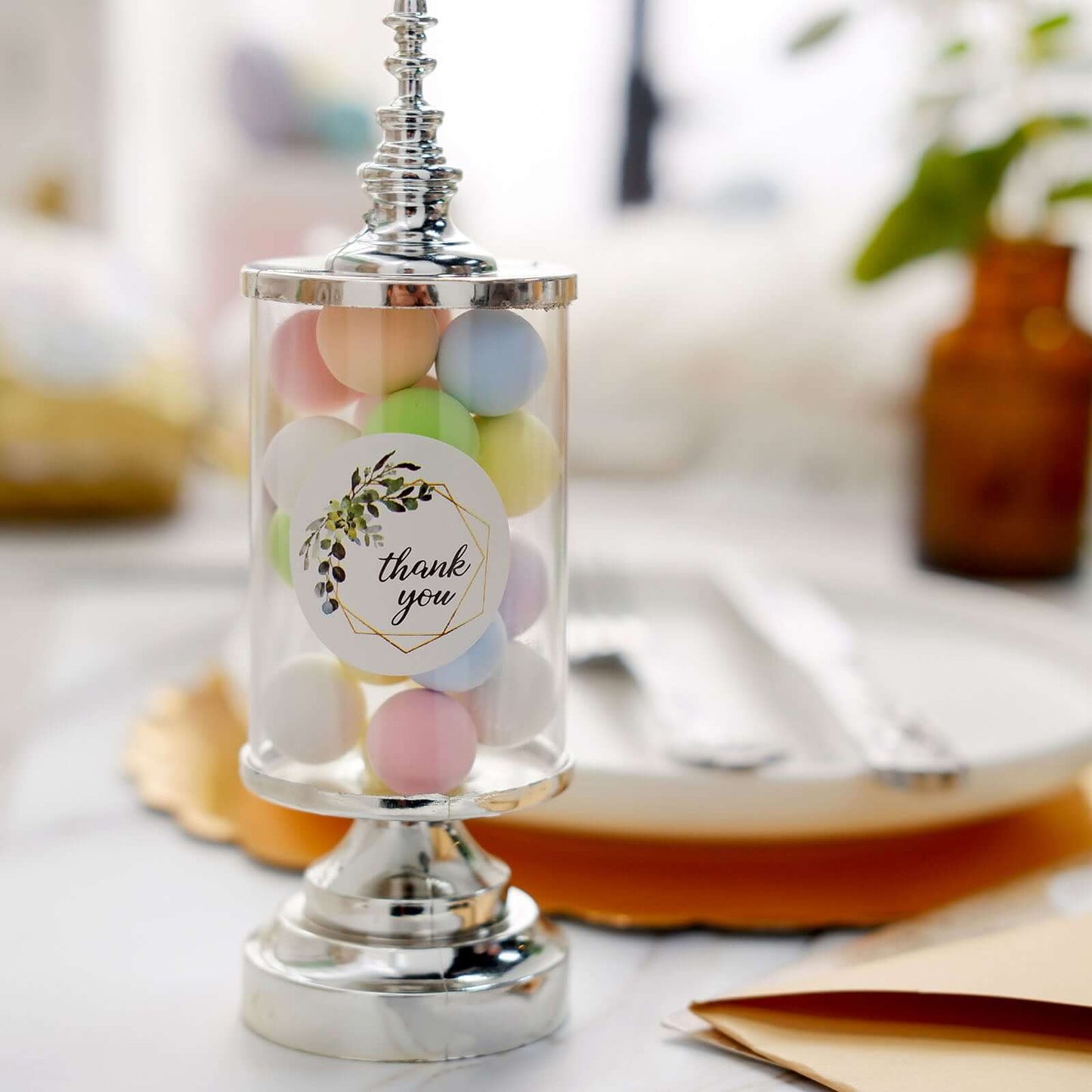 500Pcs 1.5" Thank You Gold and Green Leaf Frame Stickers Roll DÃ©cor, Labels and Seals For DIY Envelope - Round